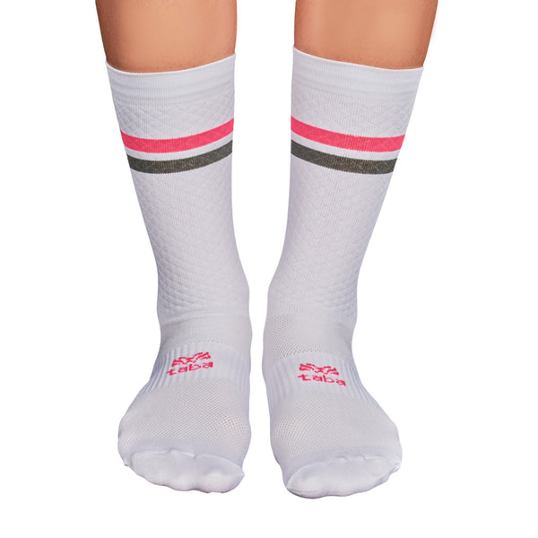 Media Ciclismo Rombito Blanco Lineas Fucsia Gris 7"